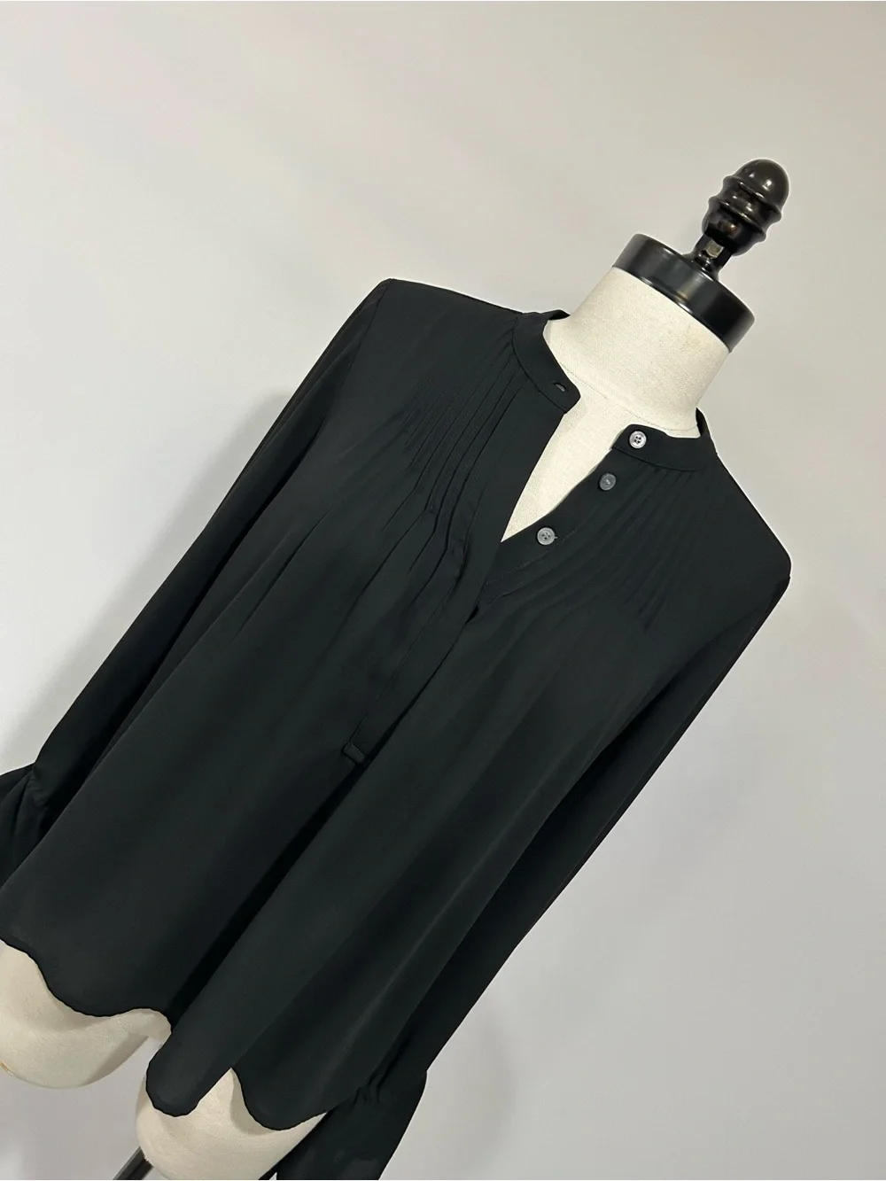 J. Crew Black Long-Sleeve Pintuck V-Neck Blouse